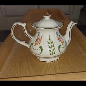 Floral Vintage England Teapot with Gold Accents